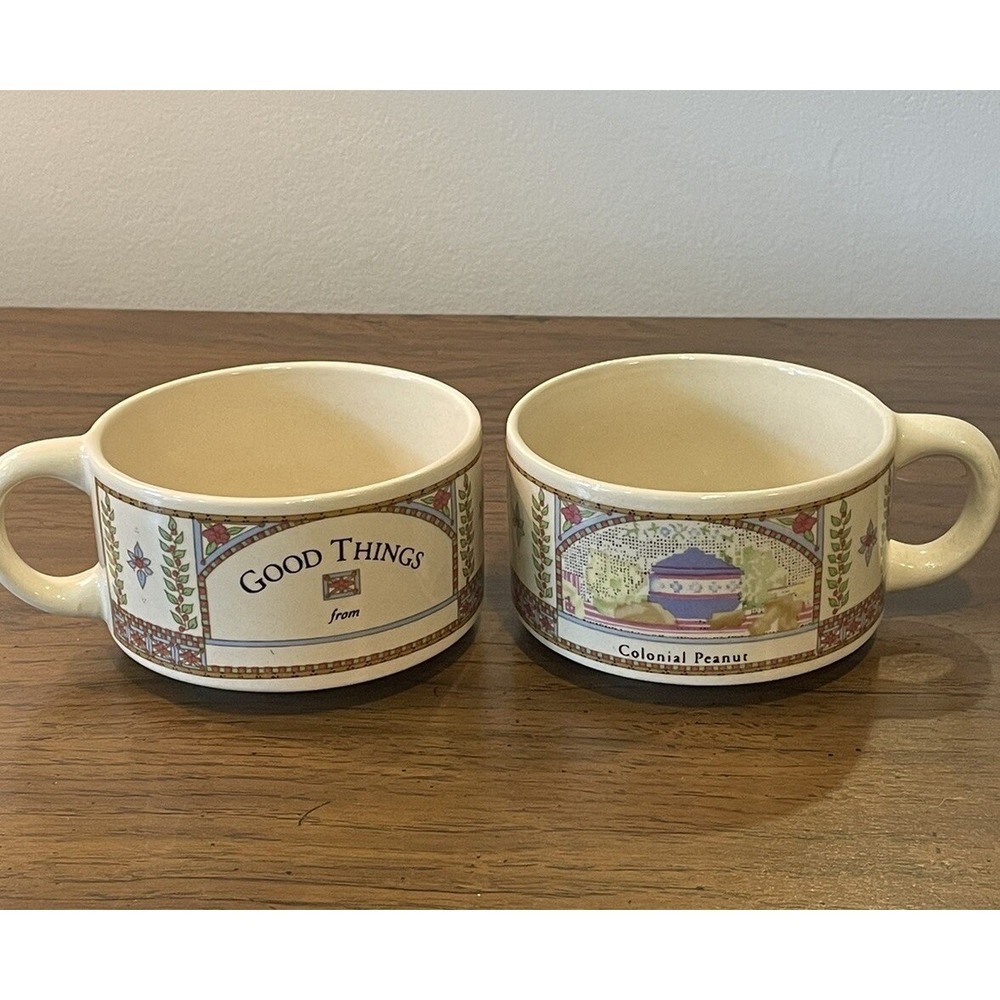 Vintage Westwood Old‎ Farmers Almanac Soup Mugs Set of 2 Bowls Colonial Peanut